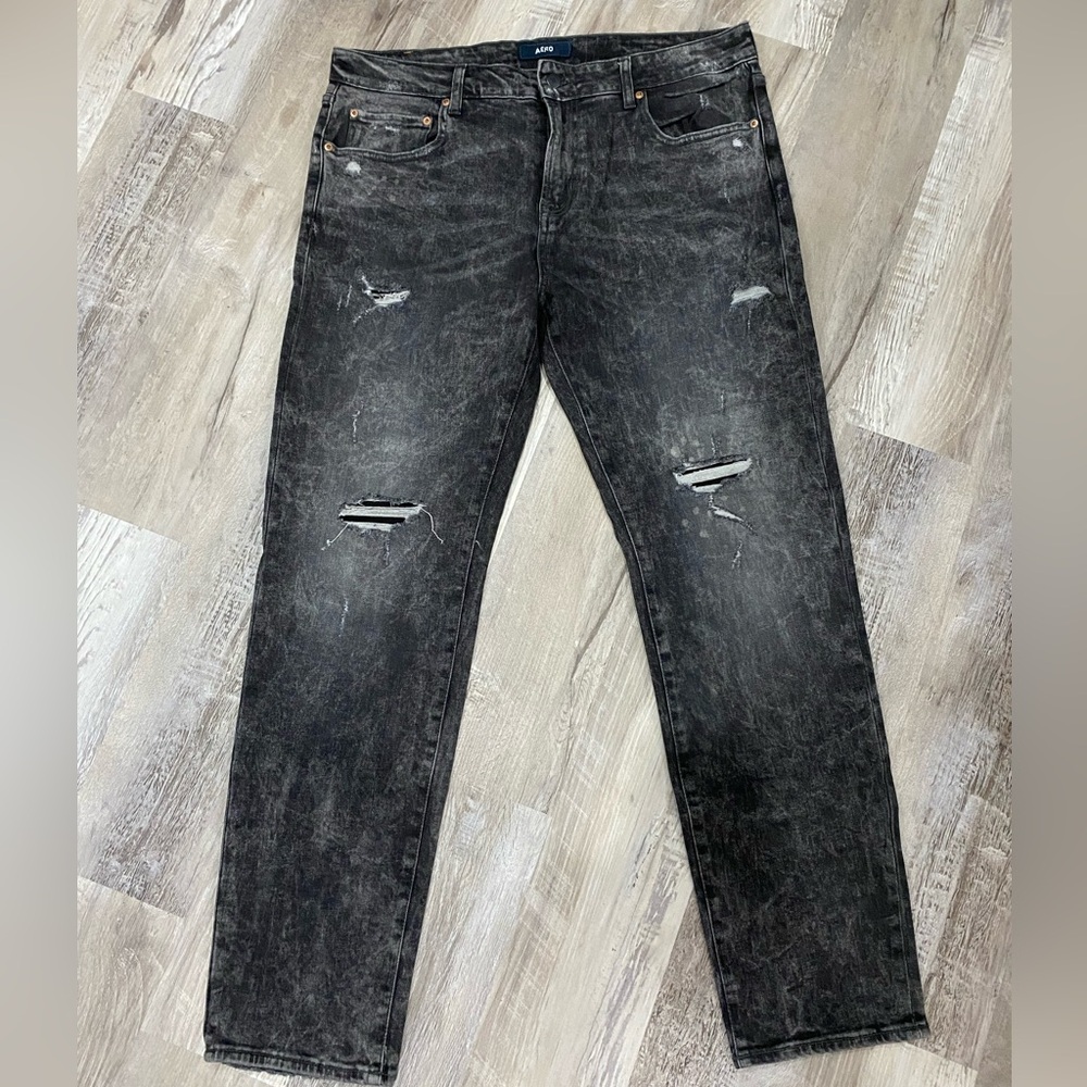 Aeropostale - Men’s Skinny Jean Black Stone Wash Rip and Repair - Size 38x32